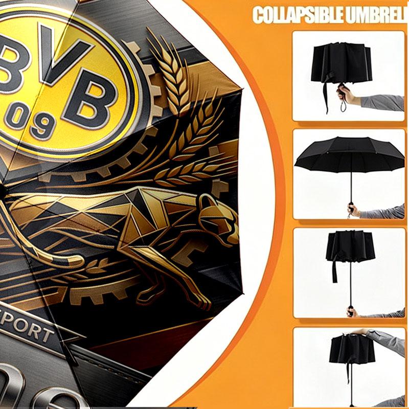 Custom Name Personalized Borussia Dortmund Bvb Print Umbrella, Auto Open Close, 8‑Rib Sturdy Frame, Commute Camping Hiking Use, Birthday Gift