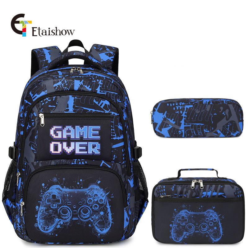 3 stuks/set Schoolrugzak voor Jongens met Lunchtas en Etui Schooltassen voor Basisschoolleerling Rugzak Tiener Boekentassen black
