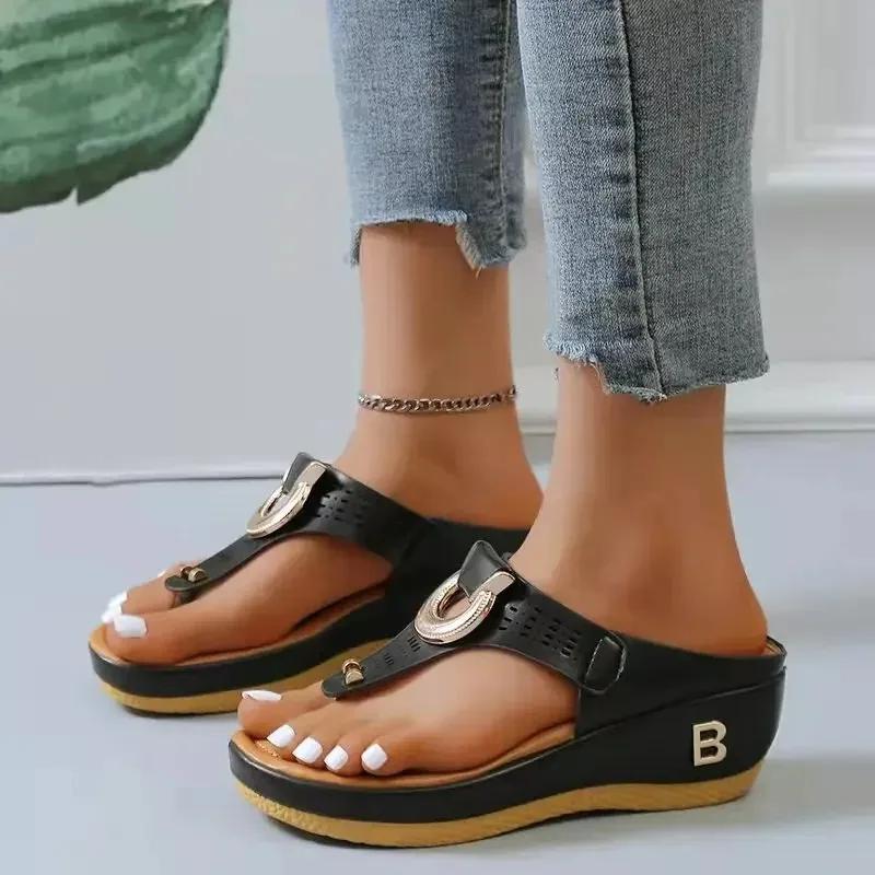 Summer Sandals Women 2025 Big Size Platform Wedges Sandals Slippers Non-Slip Open Toe Flip Flops Ladies Comfortable Beach Shoes