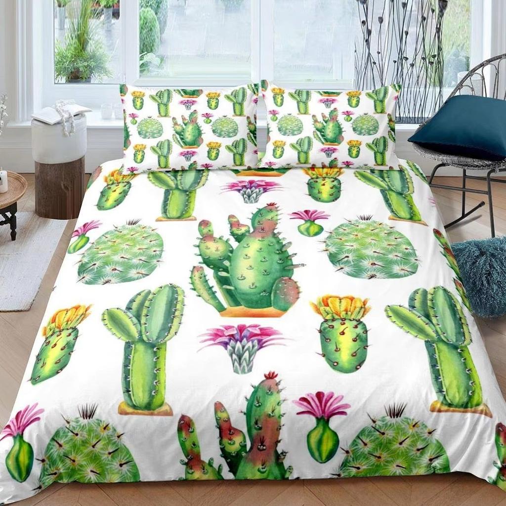 Green Cactus Down Comforter Set Bedding Set 3-piece Duvet Cover Set