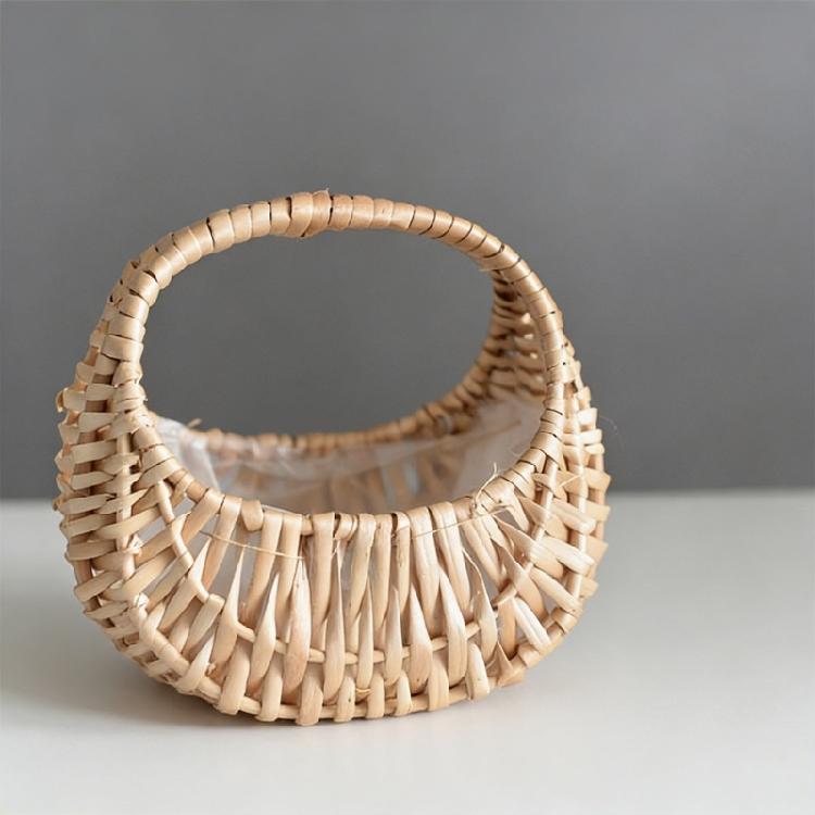 Moon Shape Plant Holder Basket With Sturdy Handle Decorative Storage Bin For Convenient Portability