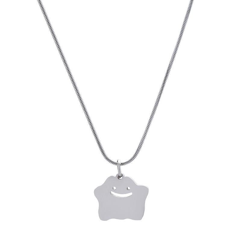 Silver Titanium Steel Variety Little Monster Necklace Trendy Cute Little Ghost Hip Hop Collarbone Chain Fashion Pendant