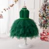 Children Christmas Dress Luxury Girl Christmas Outfits Sleeveless Mesh Bow Tutu Fashions Green Elegant Festive Party Princess Dress