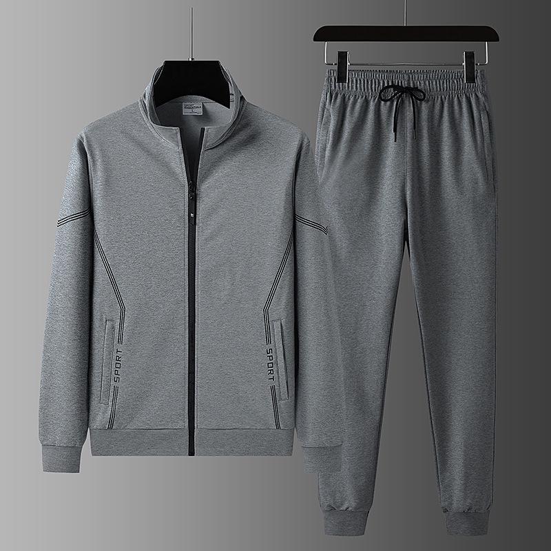 Men's Plus Size Cotton Sportswear Set: Stand Collar Jacket & Crew Neck Sweatshirt, Two or Three Piece Casual Set