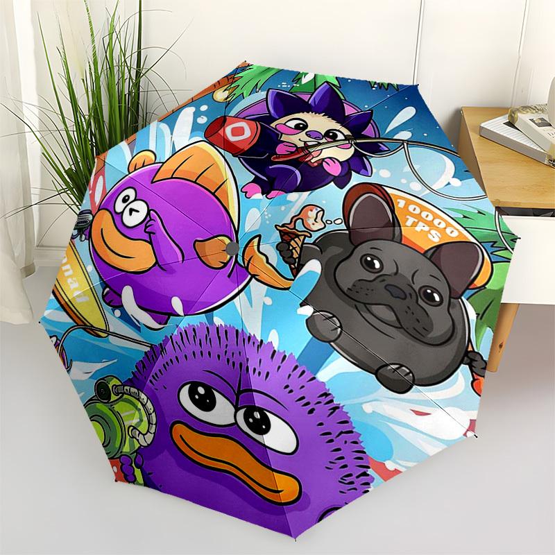 

1pc Outdoor Umbrella with Monad, Frenchie, and Hedgehog Design - Automatic Opening/Closing, Portable 3-Fold Design, 8-Rib Iron Frame - Perfect Gi