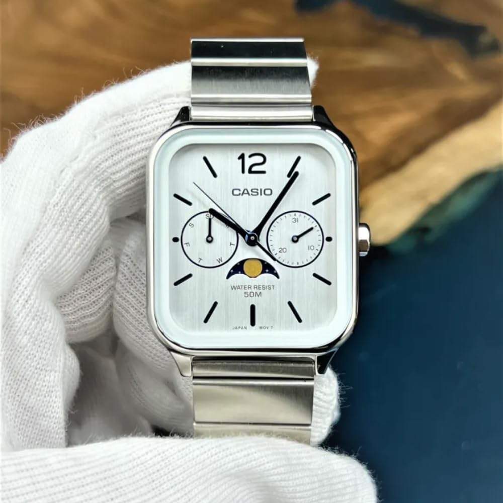 Casio Relógio Branco Prata Clássico Masculino - MTP-M305D-7AVDF Mostrador, Pulseira, Prata,