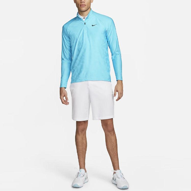 Nike Solid Color Brand Logo Stand Collar Half-Zip Long Sleeve Raglan T-Shirt Men Tops Blue DR5281-416