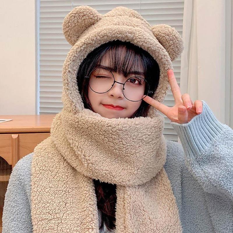 Ursuleț Ursuleț Pălărie pentru ureche Femeie Toamnă și Iarnă All-match Drăguț de pluș Esarfă de iarnă Cu glugă