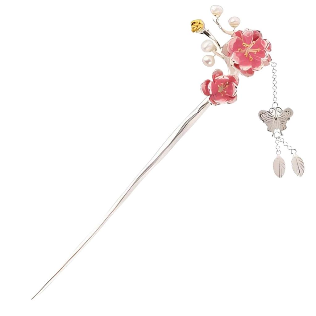 Single for Kimono and Antique Red Plum Blossom Hair Accessory [Miaomyao] Hairpin, Hairpin, Tomesode, Flower, Design, Silver,