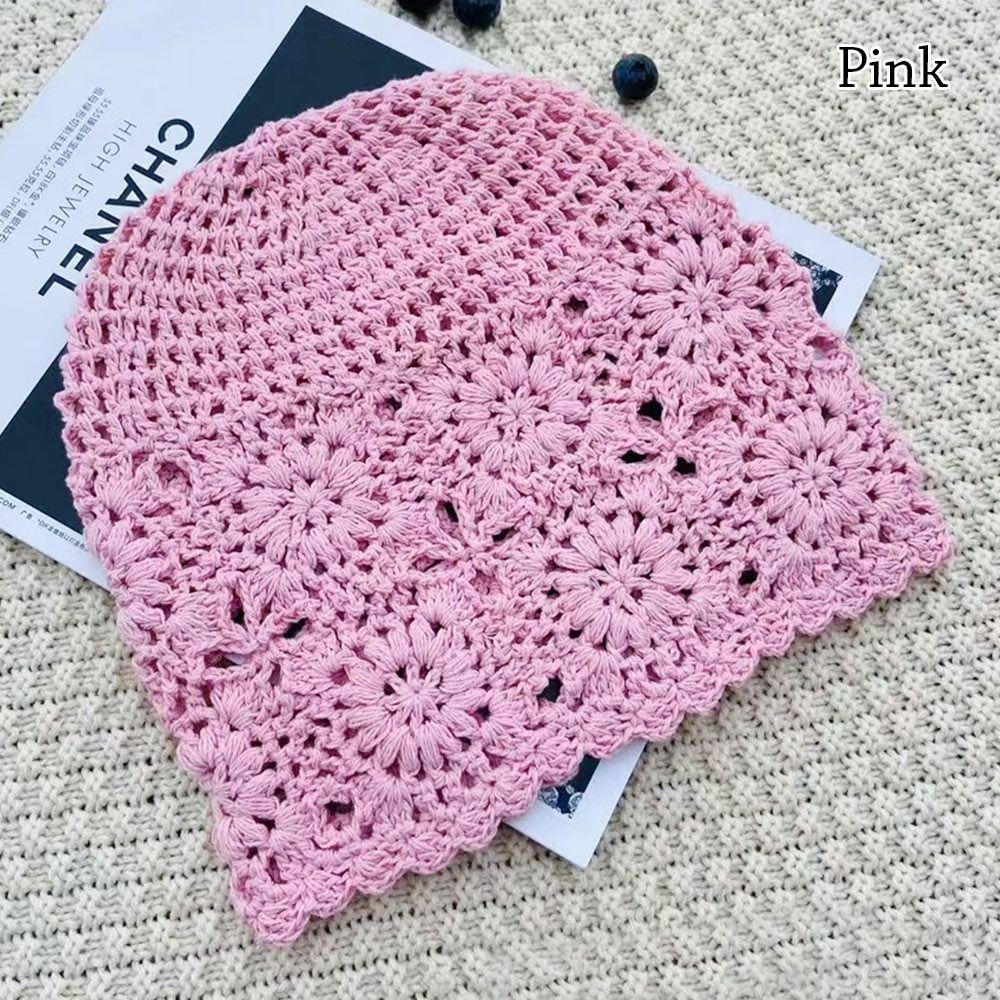 Bonnet tricoté creux à fleurs, pare-soleil respirant, Skullies, pour femme