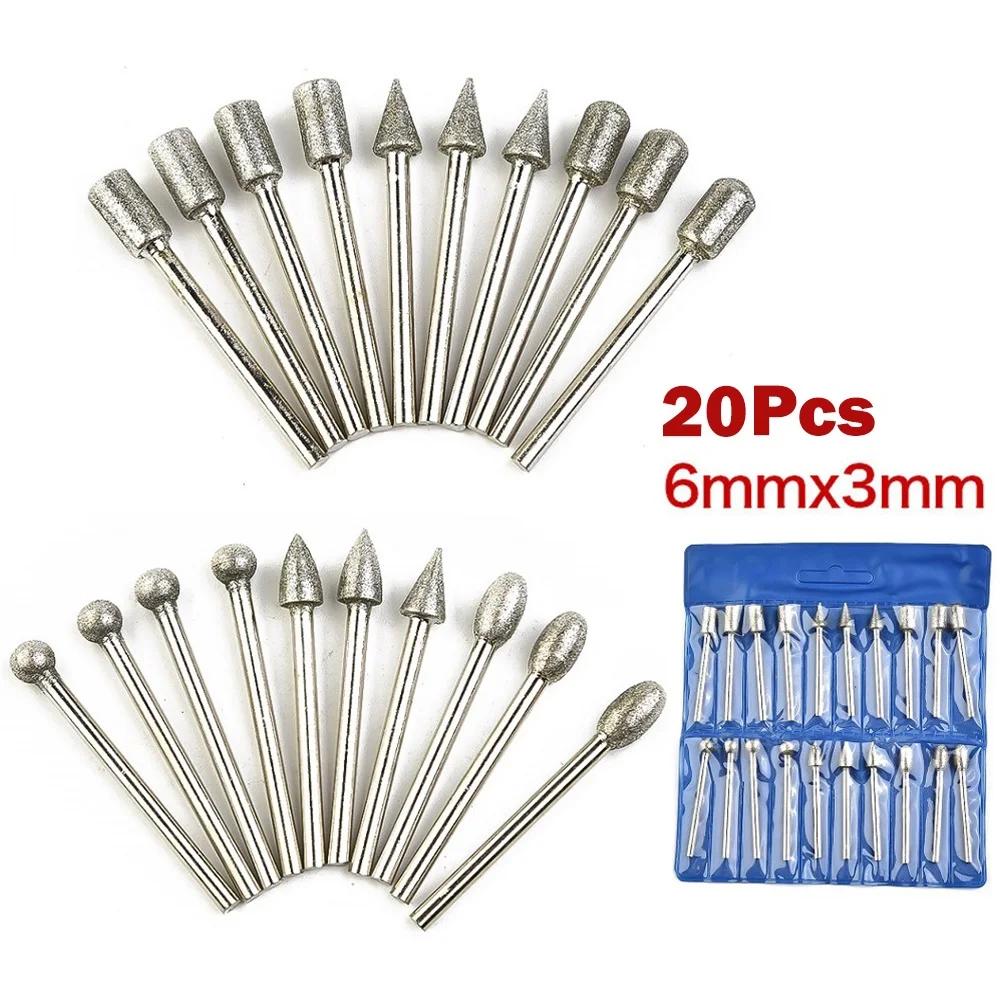 Emery Grinding Burr Set 20pcs 3mm Shank For Rotary Tools Used In Engraving Cutting Polishing Carving And Finishing