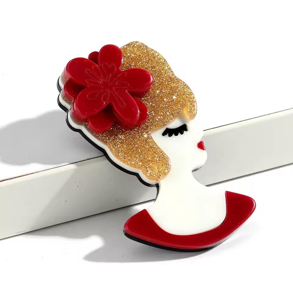New Fashion Lady Acrylic Brooches for Women Cute Cartoon Glasses Girl Figure Badge Pins Casual Jewelry Clothes Accessories Gift