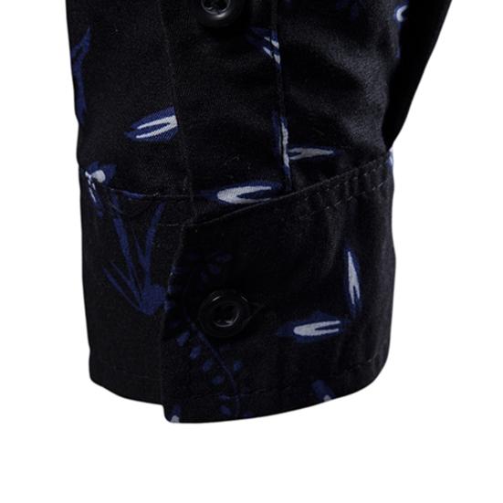 Camisa Casual para Mujer con Cuello Vuelto, Manga Larga, Estampado de Hojas, Botones, Corte Slim, Talla Grande