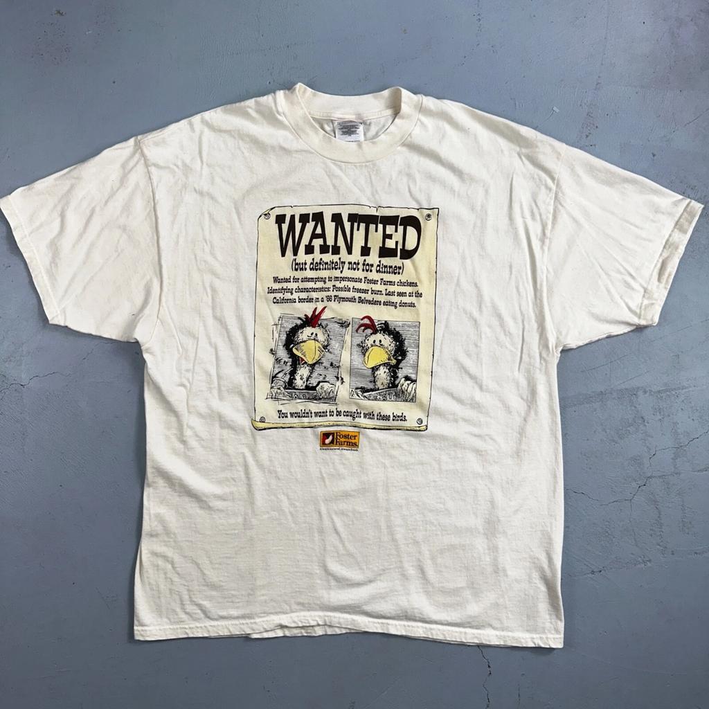 Foster Farms Wanted Chicken VTG T Shirt Funny Y2K 2XL Beige Boho Graphic Fun
