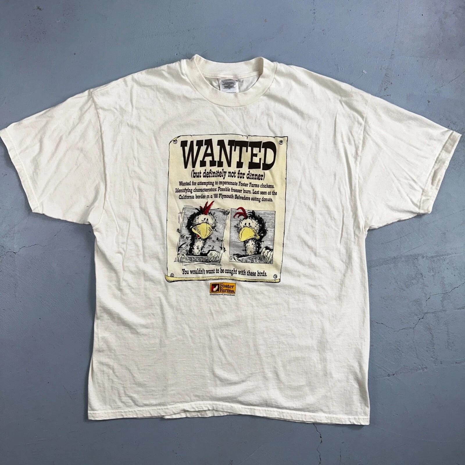 

Foster Farms Wanted Chicken VTG T Shirt Funny Y2K 2XL Beige Boho Graphic Fun L
