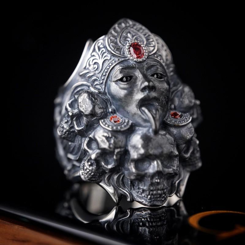 Adjustable Open Skull Ring Men Women Vintage Punk Gothic Goddess Theme Copper Jewelry