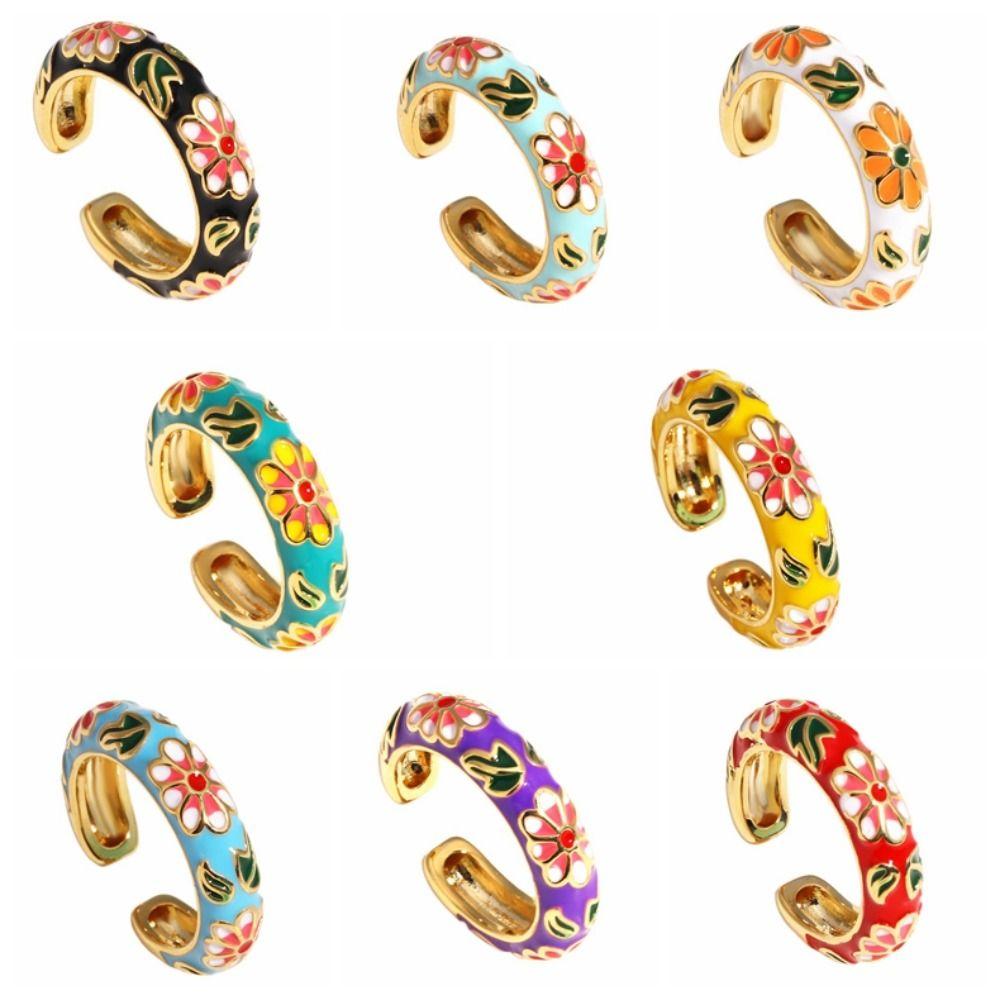 Verstellbarer Blumen-Emaille-Ring Bunter Verlobungs-Öffnungsring Schmuck Geometrischer Blumen-Fingerring Hochzeit