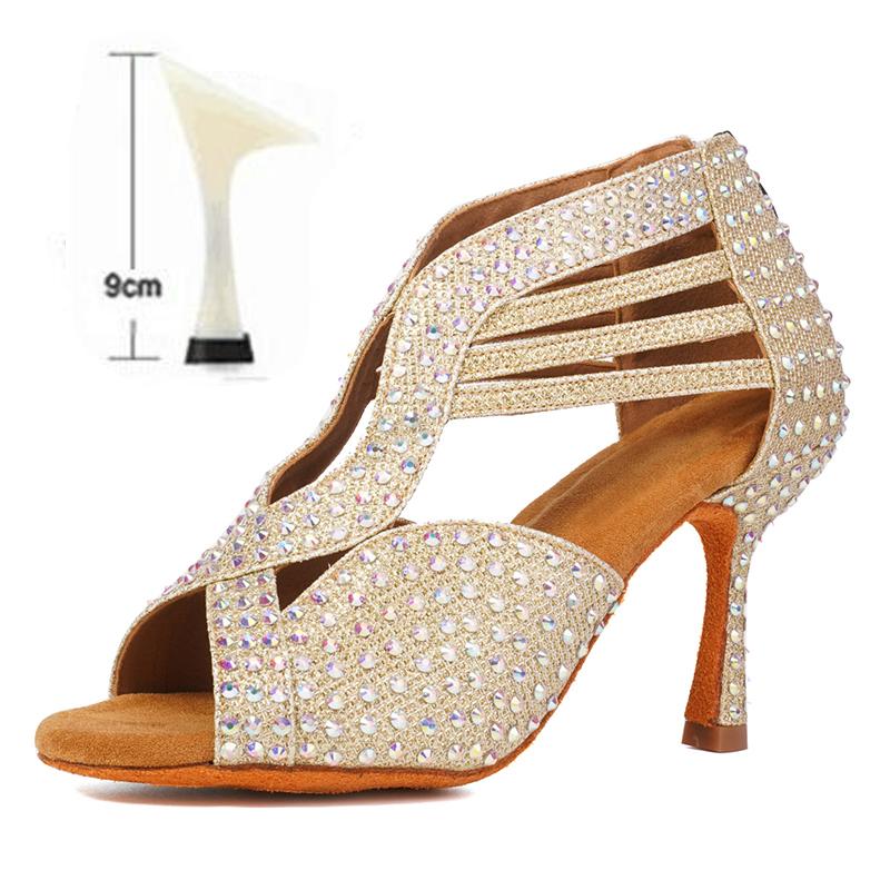 Scarpe da Ballo Latino con Strass Suola Morbida Donna Scarpe da Ballo di Piazza per Feste Tacco 90mm