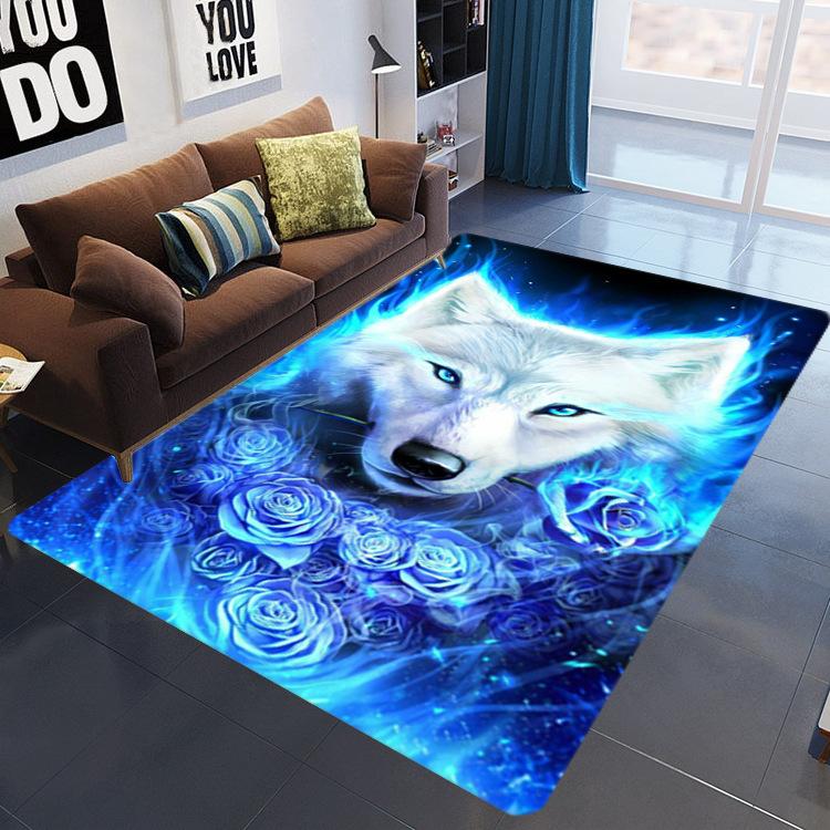 Flame 3D Printed Living Room Carpet, Crystal Velvet Bedroom Floor Mat
