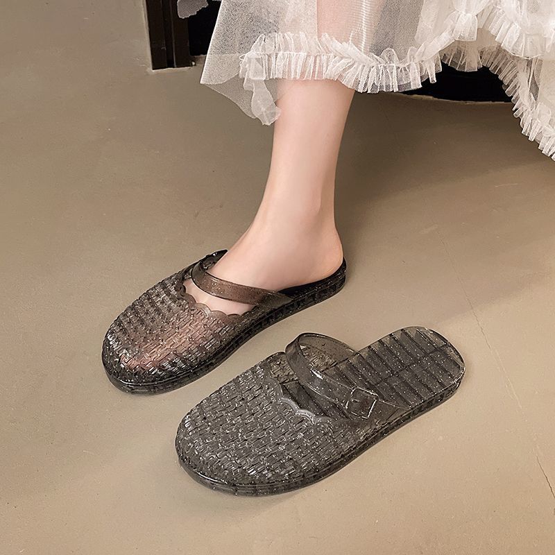 

Summer cool slippers women baotou sandals wear flat bottom indoor home non-slip beach 41 is 1 size smaller