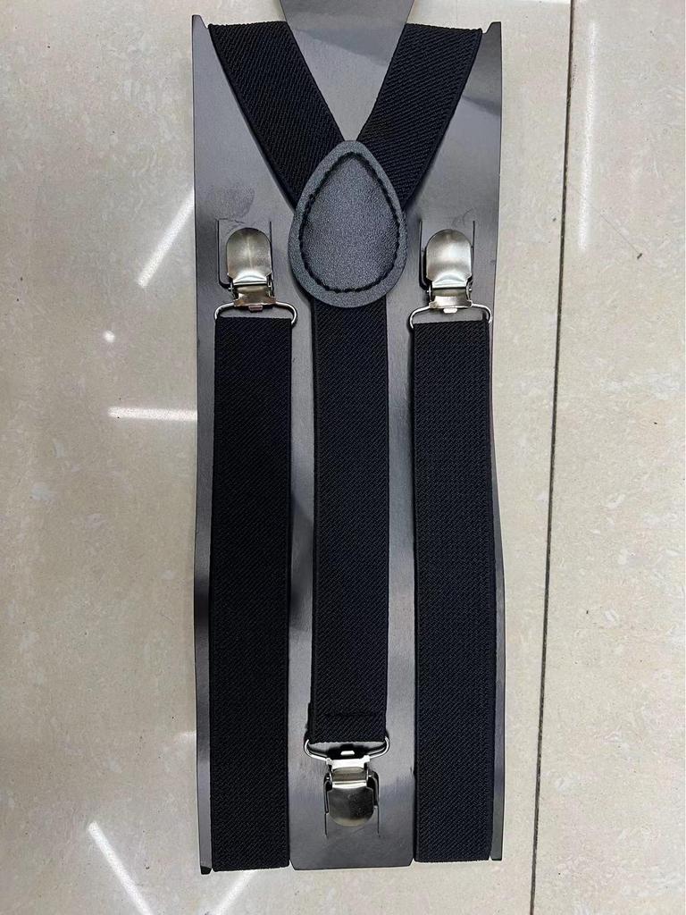 Unisex Black Adjustable Three-Clip High-Elastic Suspenders for Dress Pants