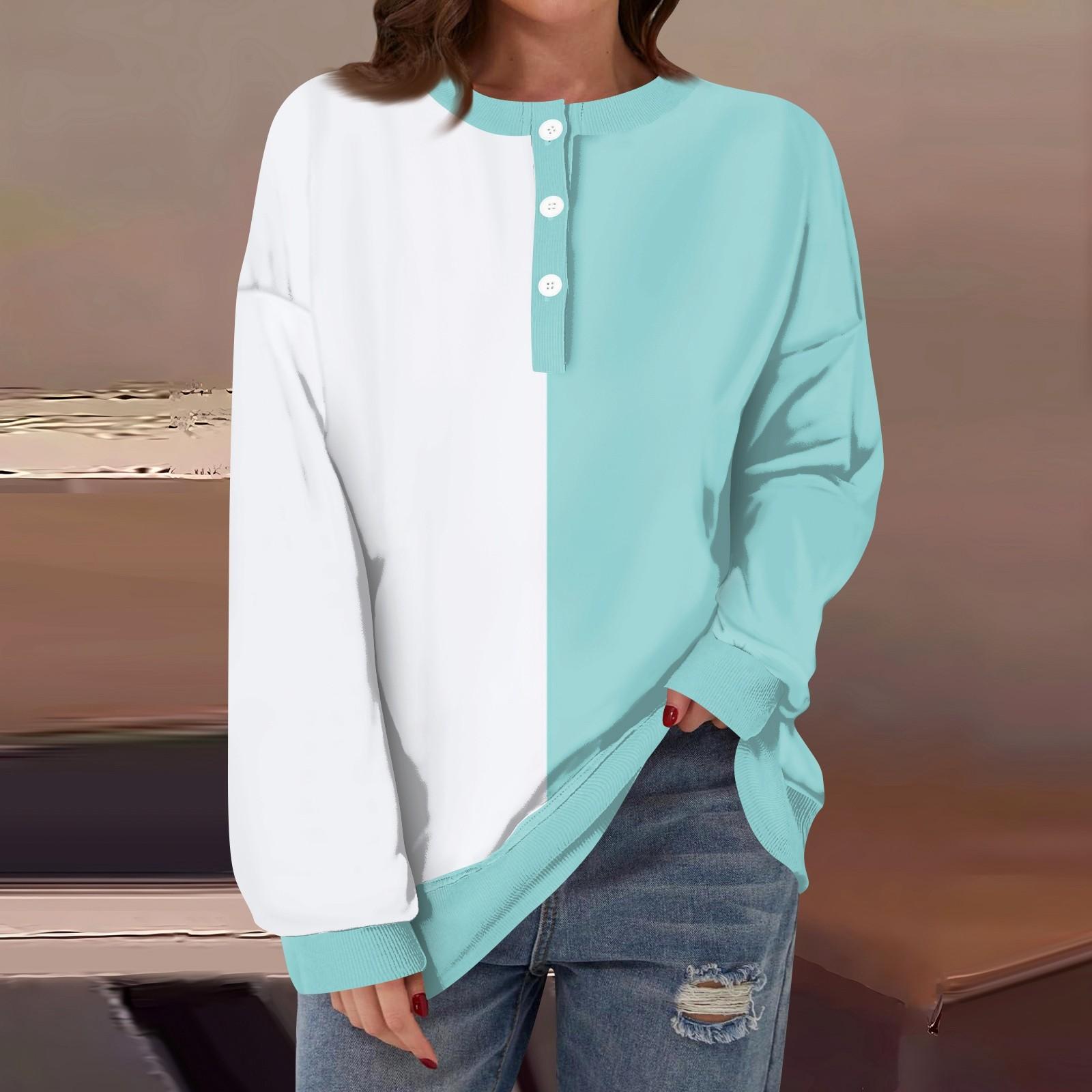 

Женская повседневная модная удобная футболка с длинным рукавом и круглым вырезом на пуговицах, свободный подол с боковыми разрезами S