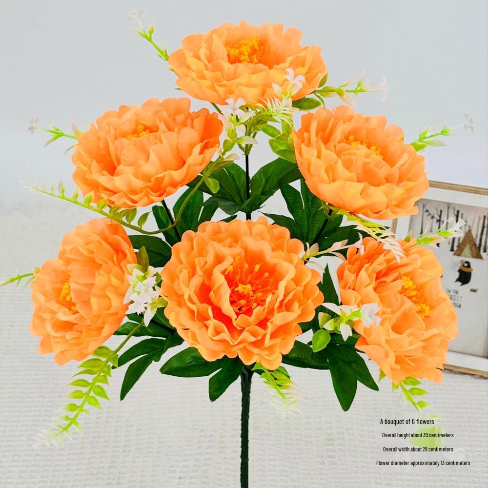 Curly Edge Red Rose Bouquet - 6 Head Artificial Silk Flowers for Living Room Decoration