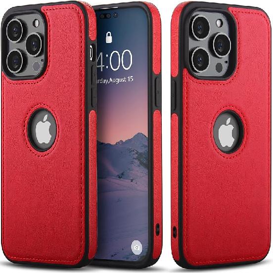 Unique Design Luxury Leather Business Phone Case for iPhone 14 Pro Anti-Slip Scratch Resistant Ultra Slim Protective Case (2022,6.1”) (Brown)