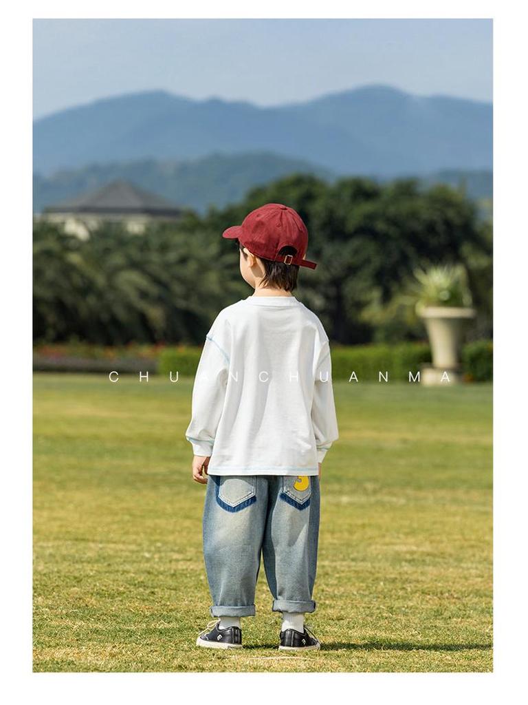 Nausicaa Spring 2025 Kids' Hand-Painted Korean-Style Cotton T-Shirt - Cute Long Sleeve for Boys & Girls