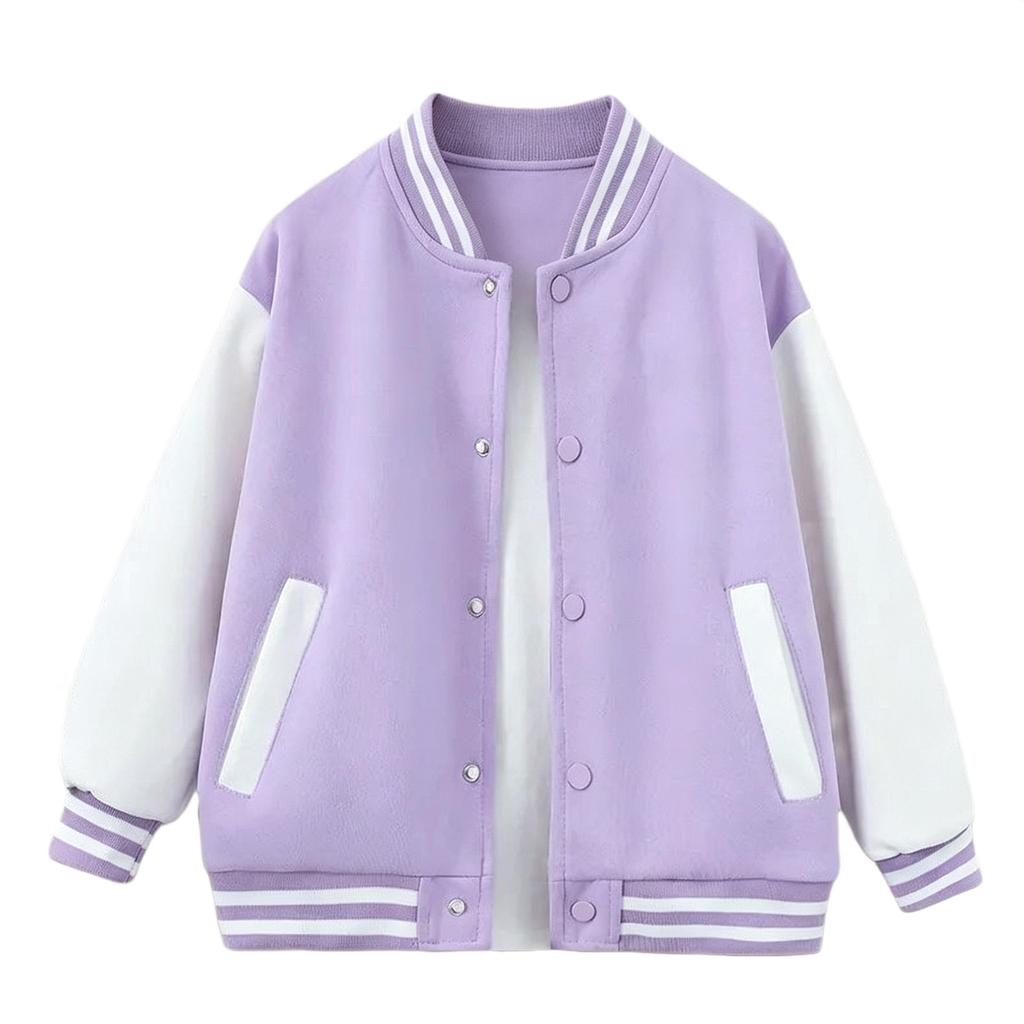 Girls Color Block Baseball Jacket Casual Fashion Outerwear