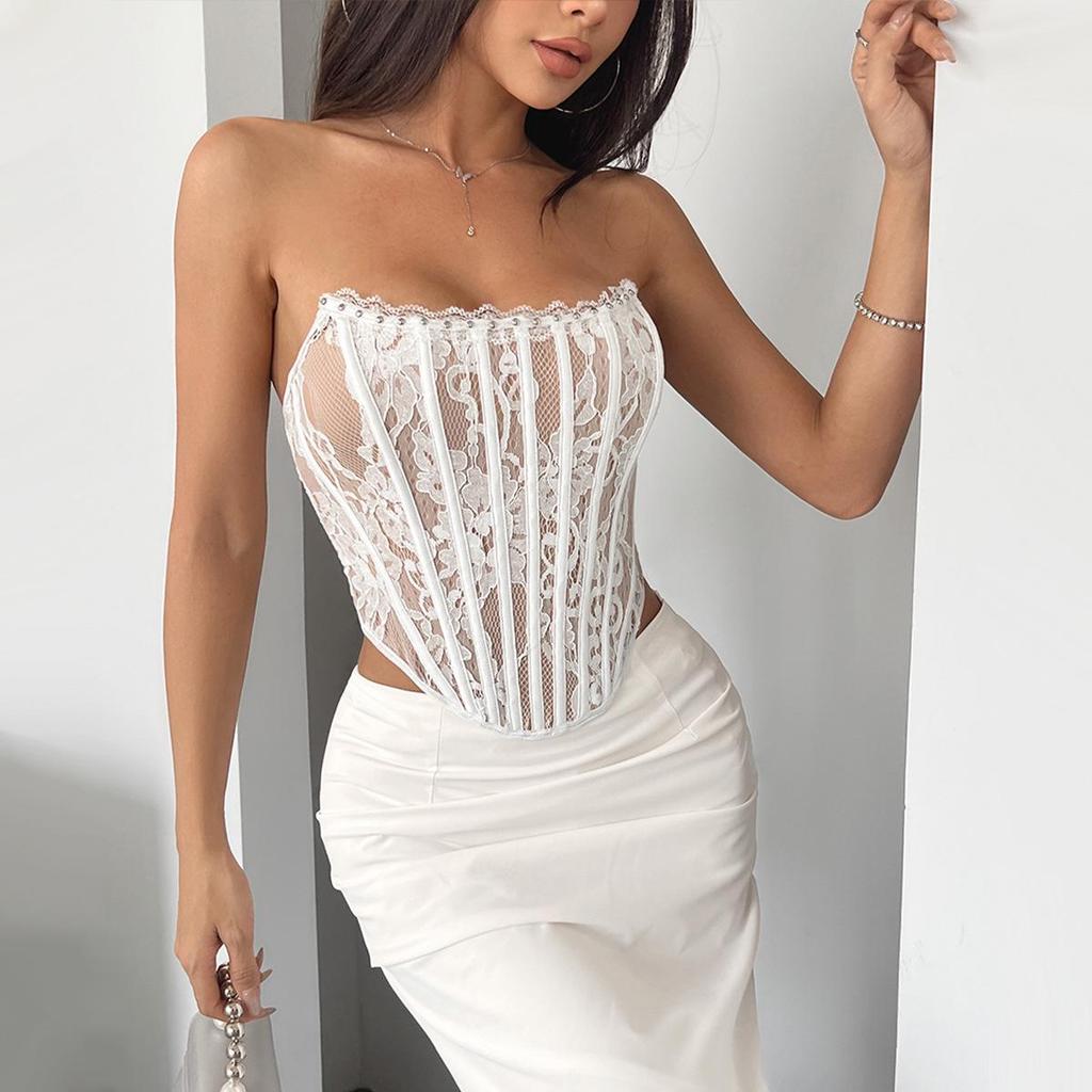 Elegant Pure Desire Lace Backless Slimming Bandeau with Fishbone Buckle
