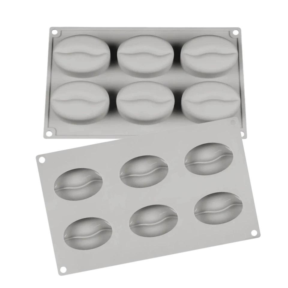 6 komor 3D Silikonová forma na ledové kostky Kávové zrno Forma na zrnka Cukroví Fondán Mousse Dort Mléčná čokoláda Dezert Mýdlo Vosk Formy
