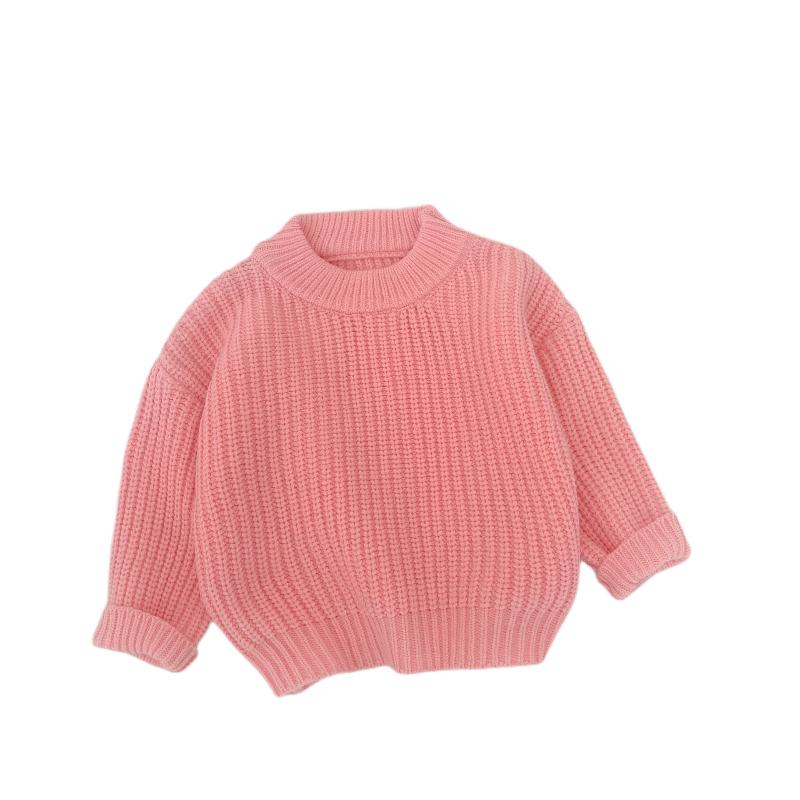 Baby Clothing Spring and Autumn Outfits Korean Style Infant Sweater Solid Color Versatile Long Sleeve Knitted Top for Girls, Outdoor Knitwear.