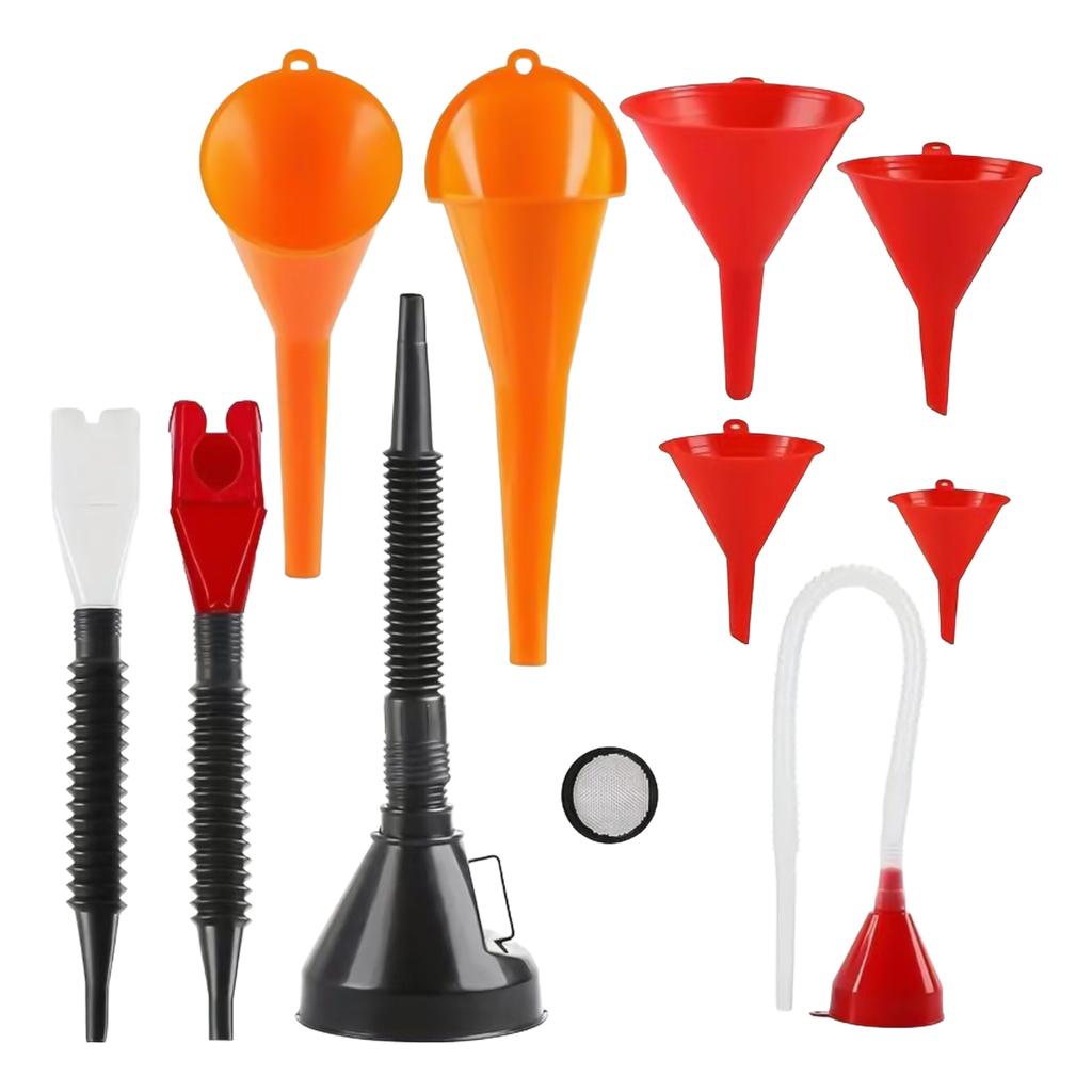 Automotive Plastic Funnel Set Multi-use Flexible Right Angle Funnels for Water/Gasoline/Coolant/Engine Oil