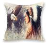 Eagle Wolf Animals Woman Portrait Painting Home Cushion Cover Xcm Decorative Pillows For Sofa
