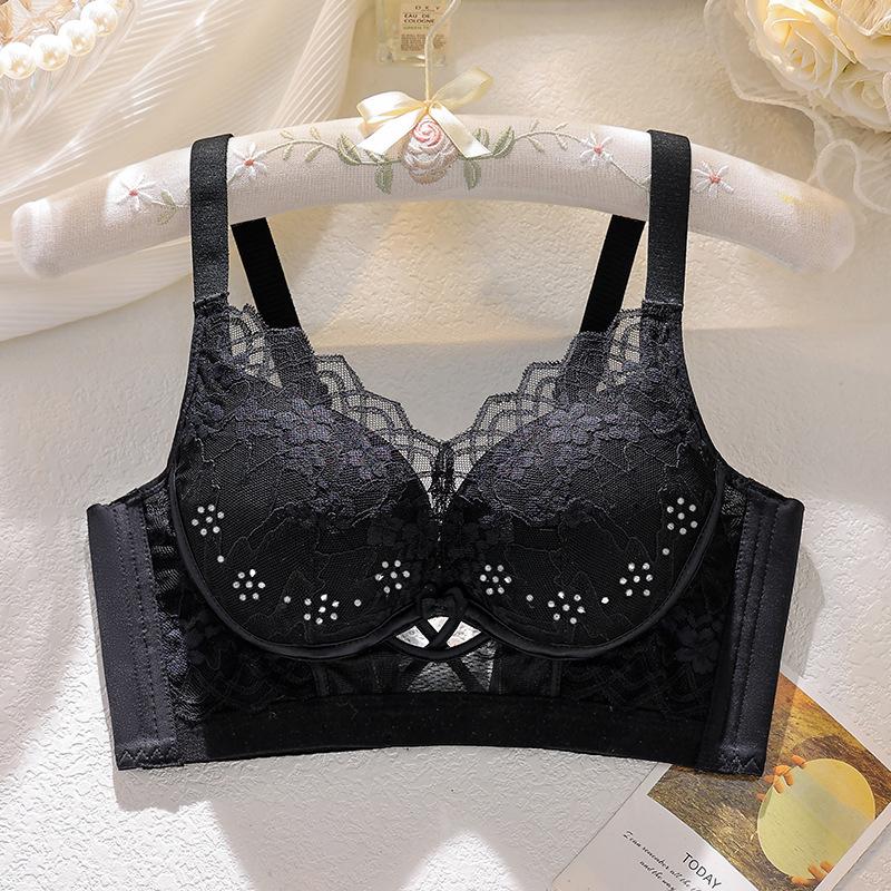 

Thin cup ventilation hole, sexy lace, no steel ring, bra, gather and close secondary breasts, adjustable type 42/95bc through cup чорний