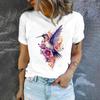 Summer Women's T-shirt Bird Print Casual Short Sleeved 3D T-shirt Fashionable Street Wear Round Neck Pullover for Women's Oversized Clothing