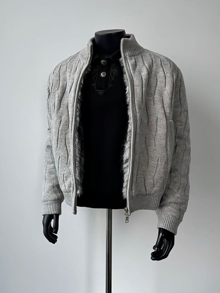 

Thorn & Twisted Men s Plus Velvet Stand-up Collar Sweater - Heavyweight Autumn/Winter Knit Cardigan Jacket Extra Large сірий колір