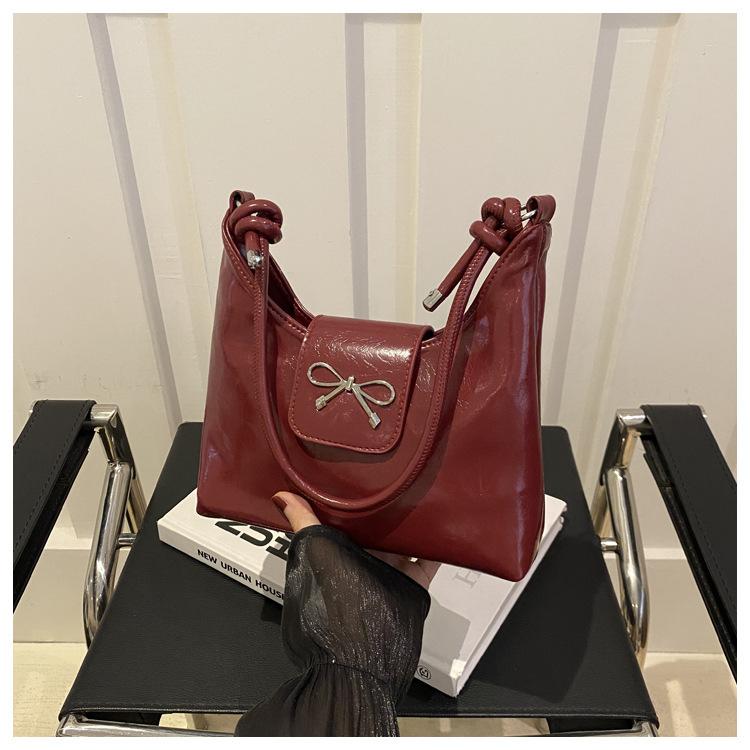 Texture Solid Color Large Capacity 2025 New Bow Summer Casual Fashion Single Shoulder Underarm Crossbody Women's Big Bag