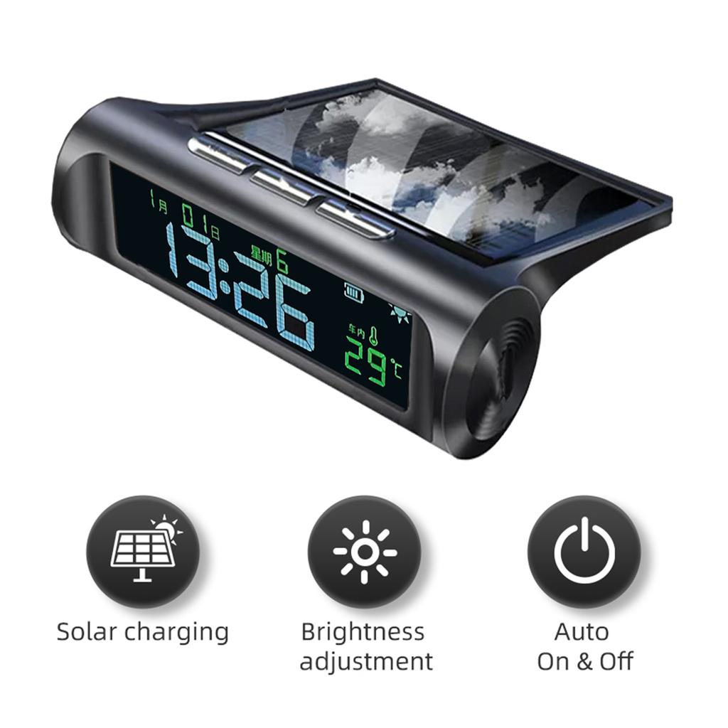 Solar Car Digital Clock In-Car Temperature Display with Time/Date/Temperature Display Car Dashboard Digital Clock for Truck