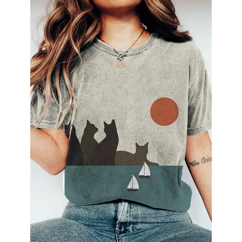 

Женская забавная футболка с принтом животных и кошек, футболки с коротким рукавом, топы с 3D-принтами, рубашка с круглым вырезом, летняя повседневная женская одежда 3XL