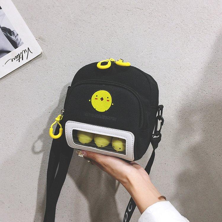 New Cute Cartoon Chicken Canvas Shoulder Bags for Women Mini Crossbody Bag Transparent Window Mobile Phone Bag Lady's Square Bag