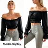 Fashion Women Ruffle Off Shoulder Crop Blouse Long Puff Sleeve Slim Ruched Hem Casual Clubwear Top