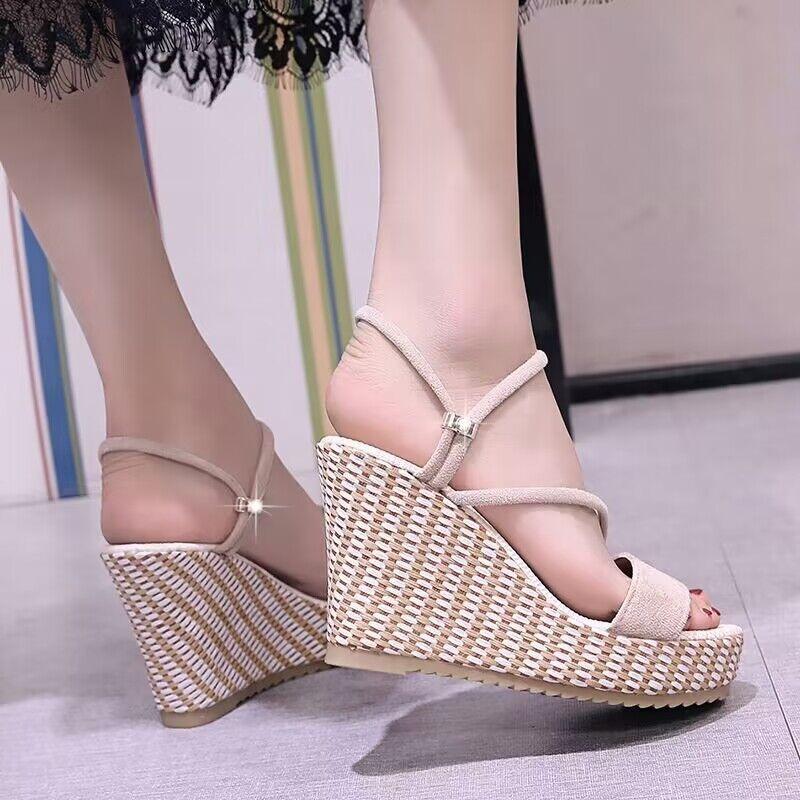 Summer Large Size Water Platform Slope Heel Two Wear Sandals Women's Muffin Thick-soled Thin Strap Open-toed High-heeled Women's Sandals