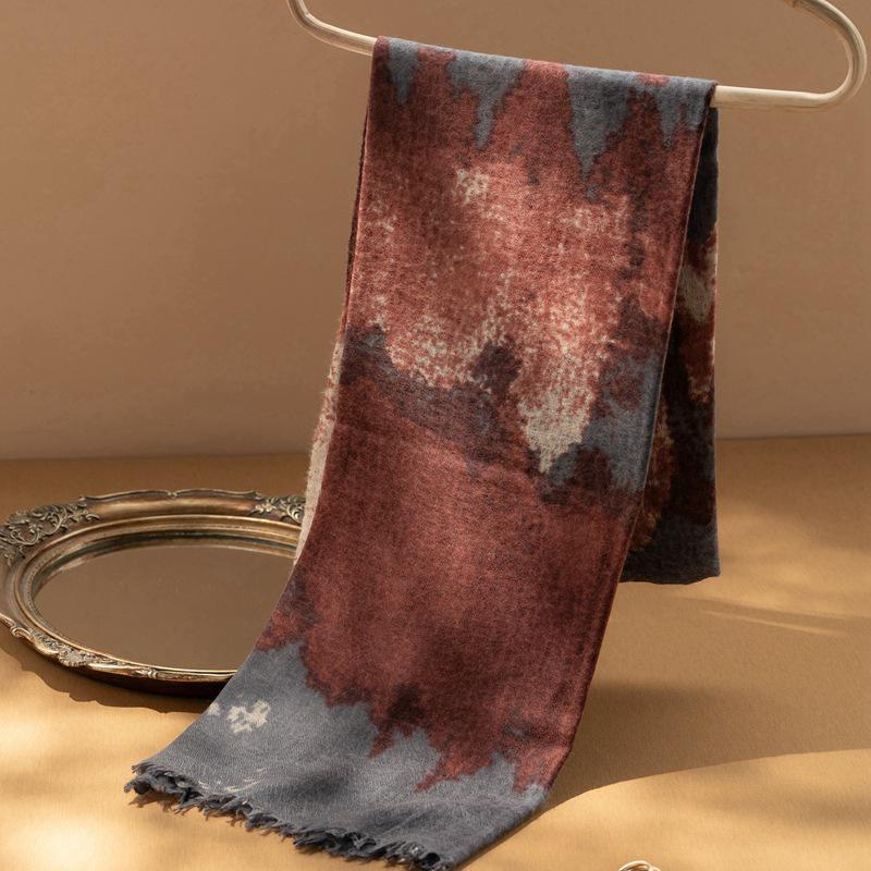 Sunset Series Women's Pure Cashmere Printed Scarf: Autumn/Winter Fashionable Extended Shawl