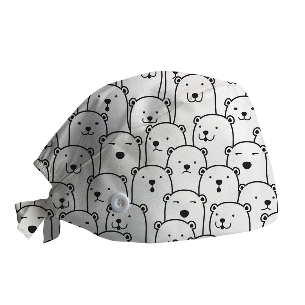 Printed Surgical Scrub Cap with Built-In Sweat Towel Adjustable Tie Back Medical Nurse Hat for Healthcare Professionals