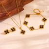 3PCS Titanium Steel 18K Color Preserved Necklace Clover Bracelet Necklace Earnail Set