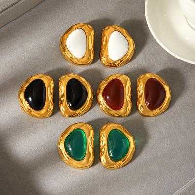 Phoenix Trend Retro Earrings 18k Gold Stainless Steel Irregular Jewelry Titanium Steel Resin Studs