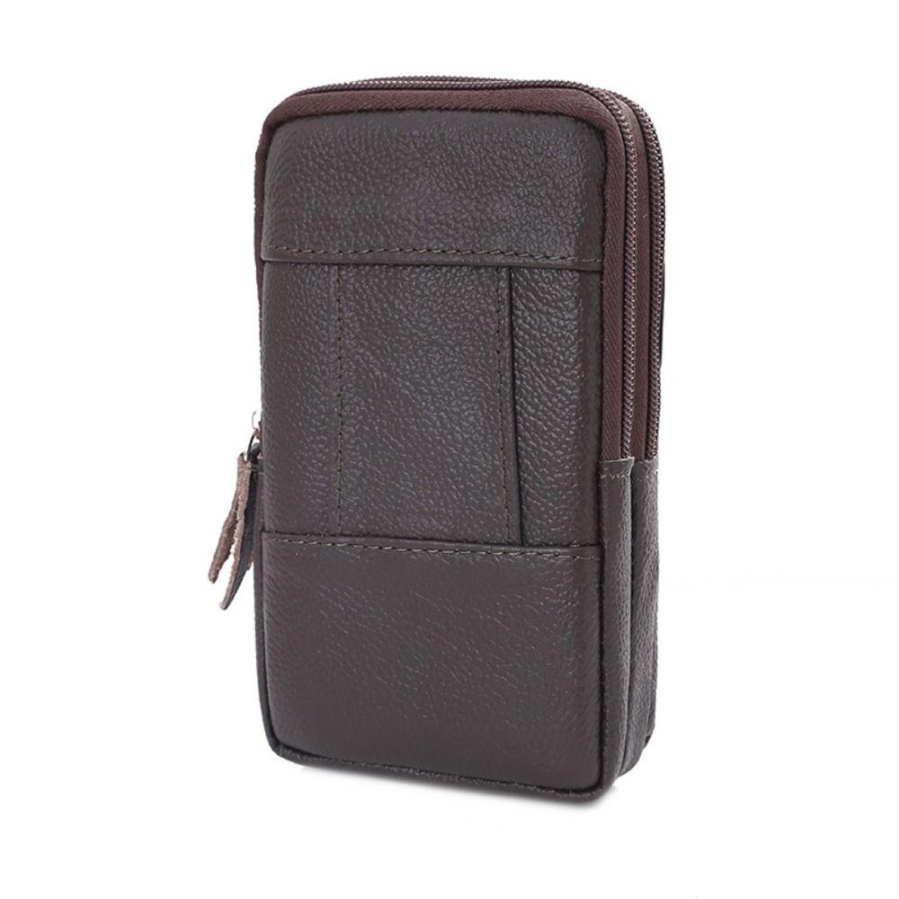 Solid Color Outdoor Sports Waist Bag Cowhide Leather Phone Belt Hanging Pouch  Outdoor Sports