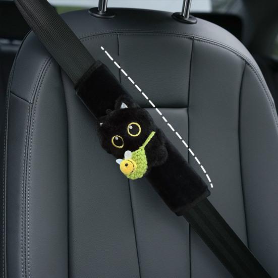 Black Cat Seat Belt Shoulder Pad Cover Soft Plush Car Safety Belt Protector for Kids Car Interior Decor for Anti-Chafing